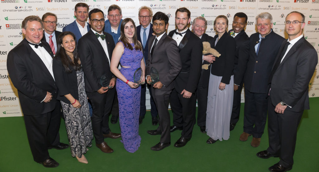 From left to right. Jim Deveau, GBF Founder; Prof. Dr. Kuno Schedler, VP Research & Faculty University of St.Gallen; Rocio Perez Jimenez, VP GBF Leadership Awards; Dr. oec. Jurgen Brucker, Dean External Relations University of St.Gallen; Rohit Gupta, GBF Leadership Awards Finalist 2016, CUHK, The Chinese University of Hong Kong; Prof. Simon Evenett, Dean of the MBA Program, University of St.Gallen; Abby Schwartz, GBF Responsible Leadership Award Winner 2016, Georgetown University McDonough School of Business; Dr. Sascha Spoun, President of Leuphana Universität Lüneburg; Vaibhav Agarwal and Jason Burchard, GBF Student Leadership Award Winners 2016, London School of Economics and Political Science; John Plender, Senior Editor of Financial Times and Columnist for The Economist; Wieteke Dupain, GBF CEO; Corey Dortch, Director MBA Program Emory University Goizueta Business School; Stephan Chambers, Director of International Strategy at Oxford and Chair of the Skoll Centre for Social Entrepreneurship, Niall O'Hea, GBF Chairman