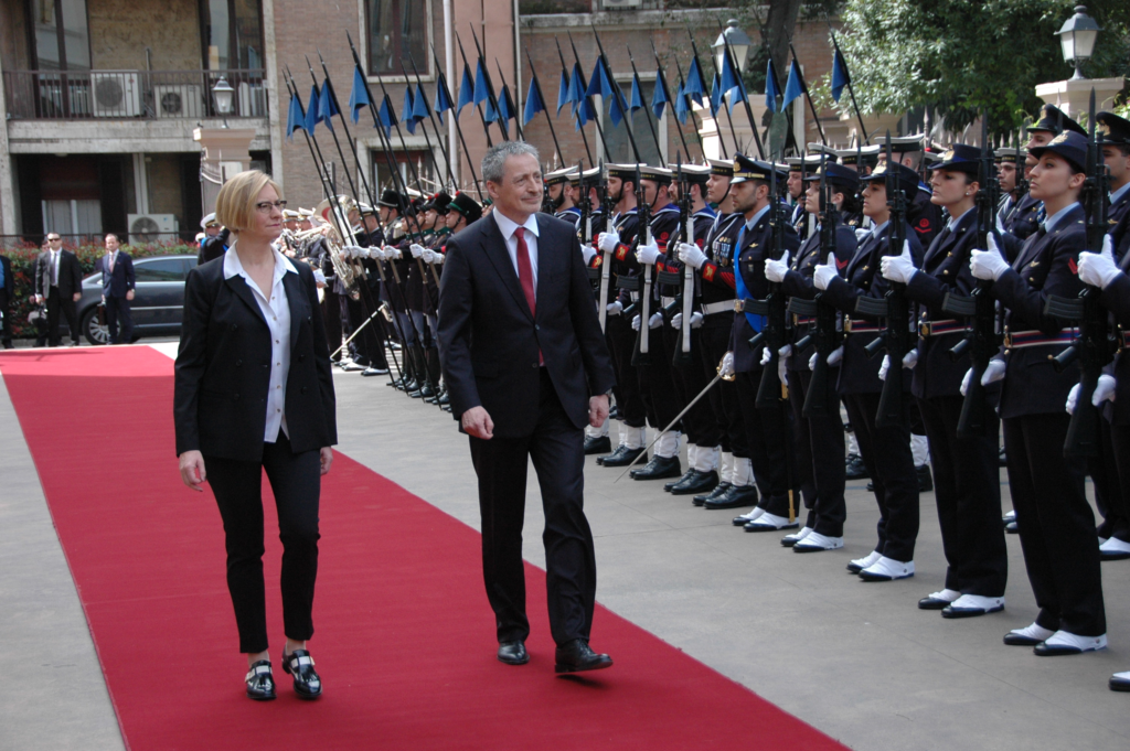 Roberta Pinotti, Minister of Defence of Italy and Martin Stropnický, Minister of Defence of the Czech Republic at his state visit of Italy